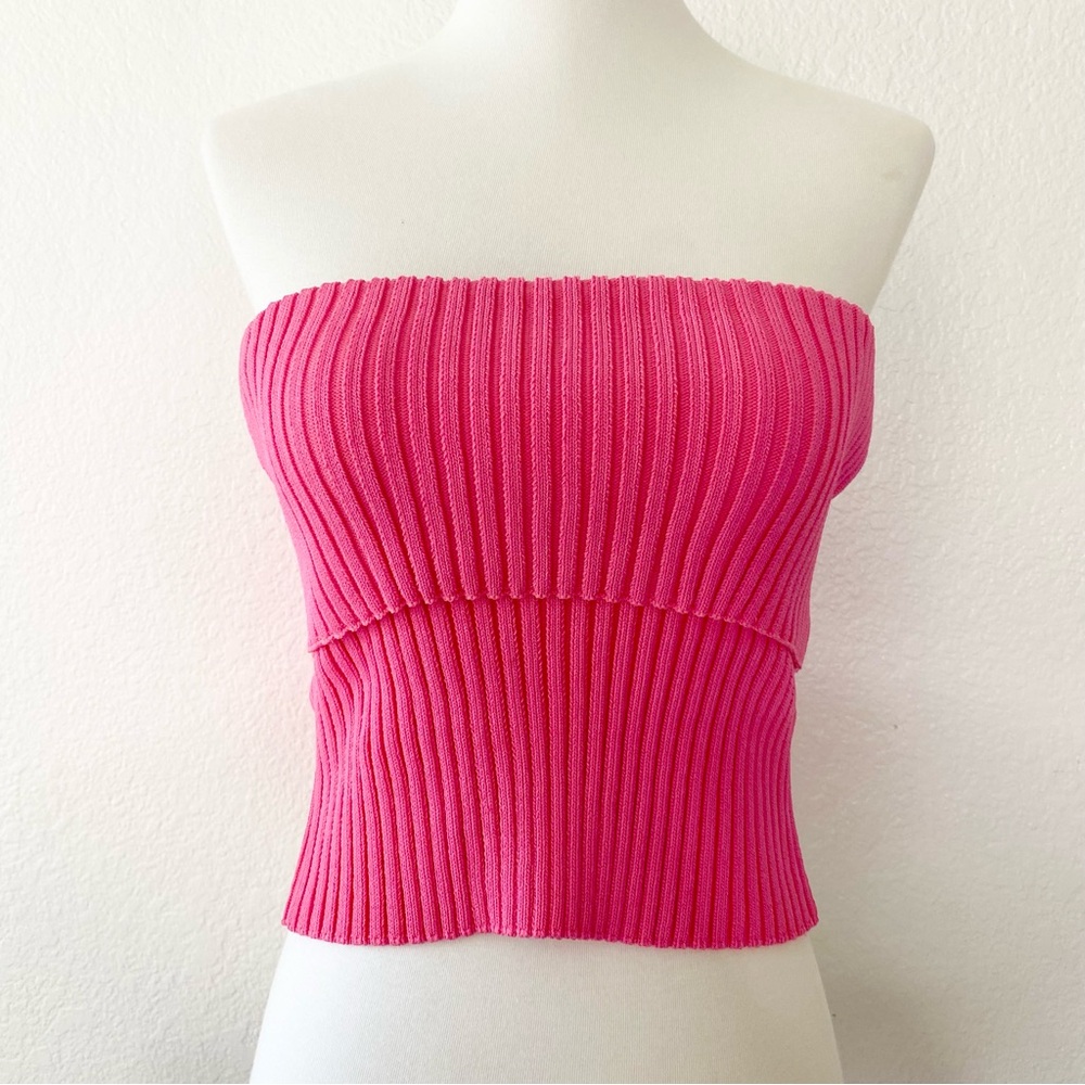 ZARA Pink Ribbed Bandeau Tube Top